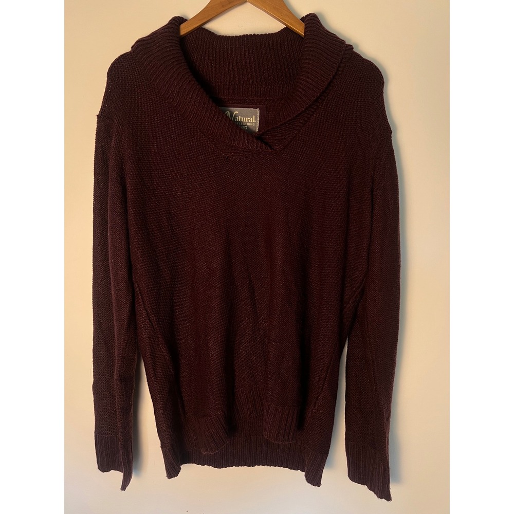 Natural Reflections Shawl Collar‎ Sweater Wm XL Burgundy Knit Pullover